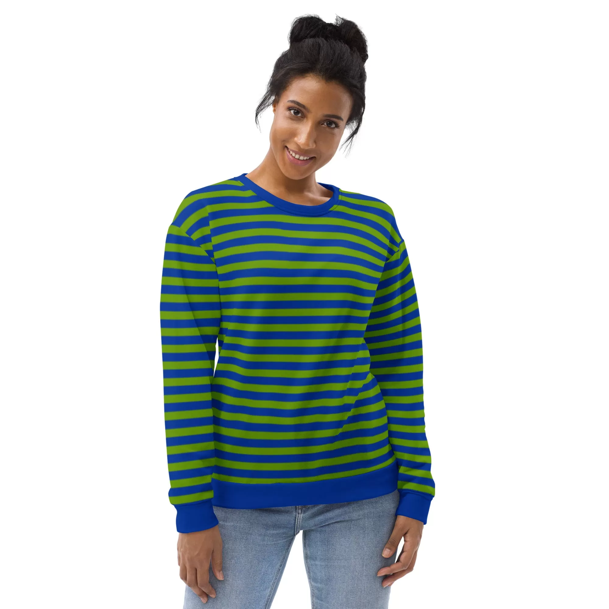 Blue Green Striped Sweater / Sustainable Sweatshirt