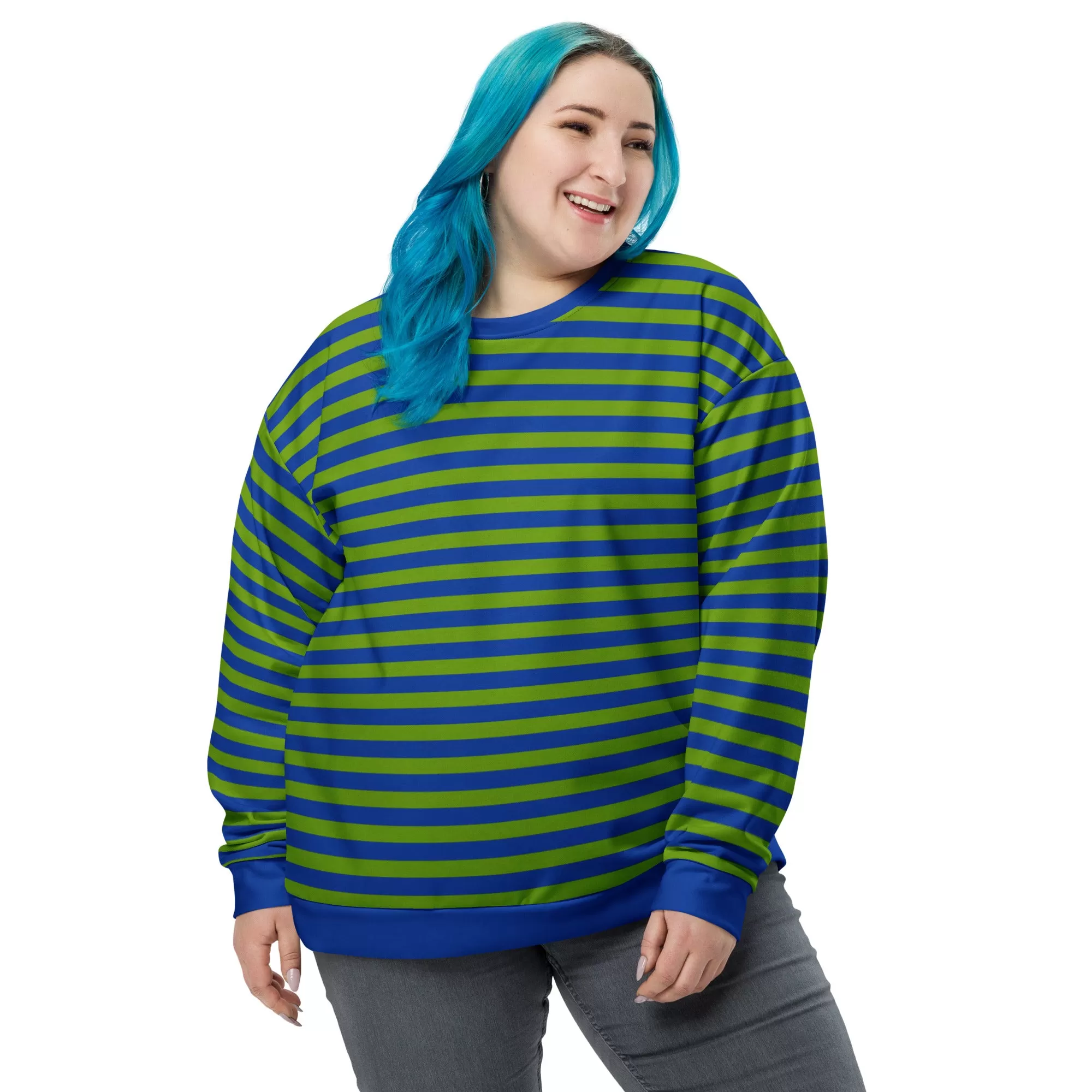 Blue Green Striped Sweater / Sustainable Sweatshirt