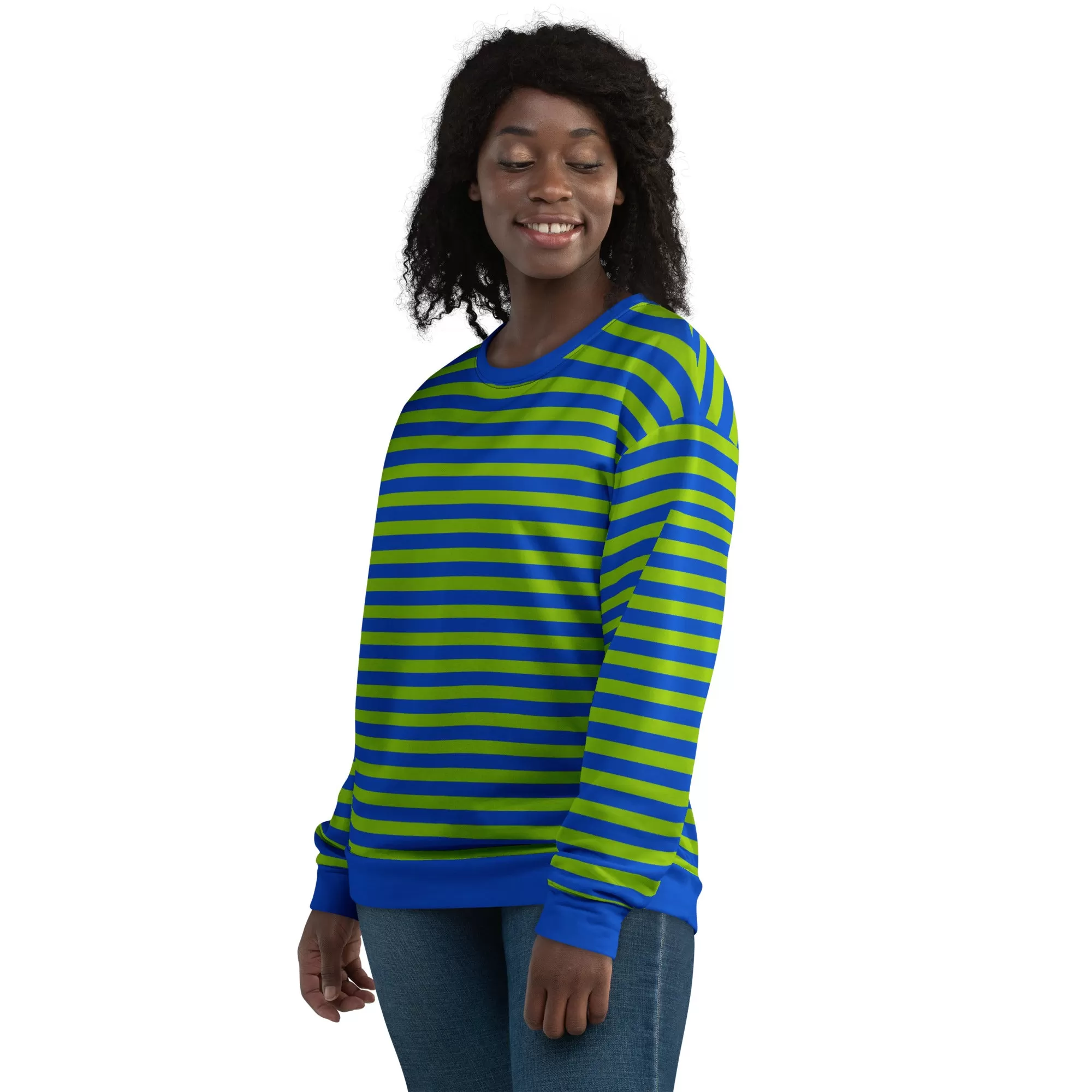 Blue Green Striped Sweater / Sustainable Sweatshirt