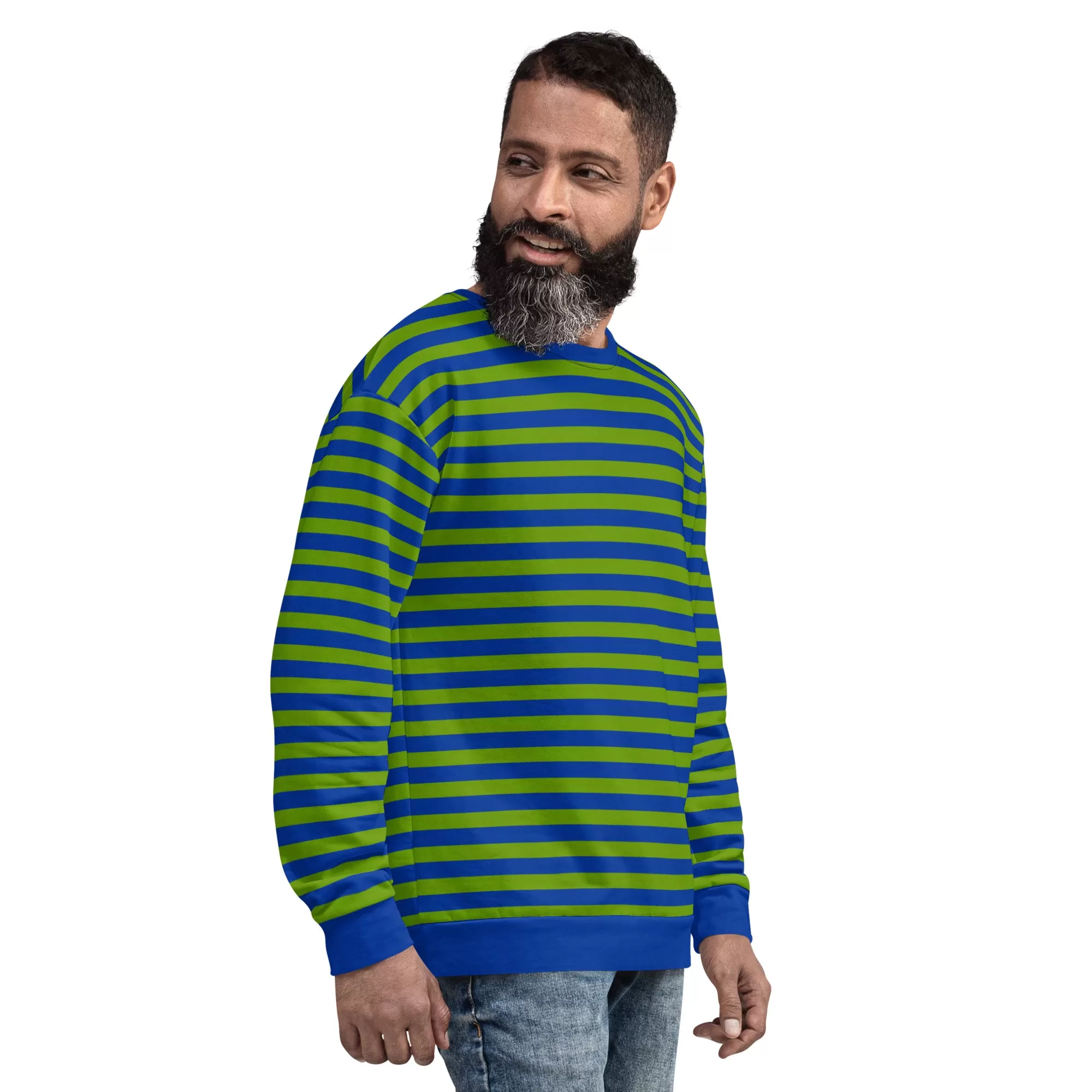 Blue Green Striped Sweater / Sustainable Sweatshirt