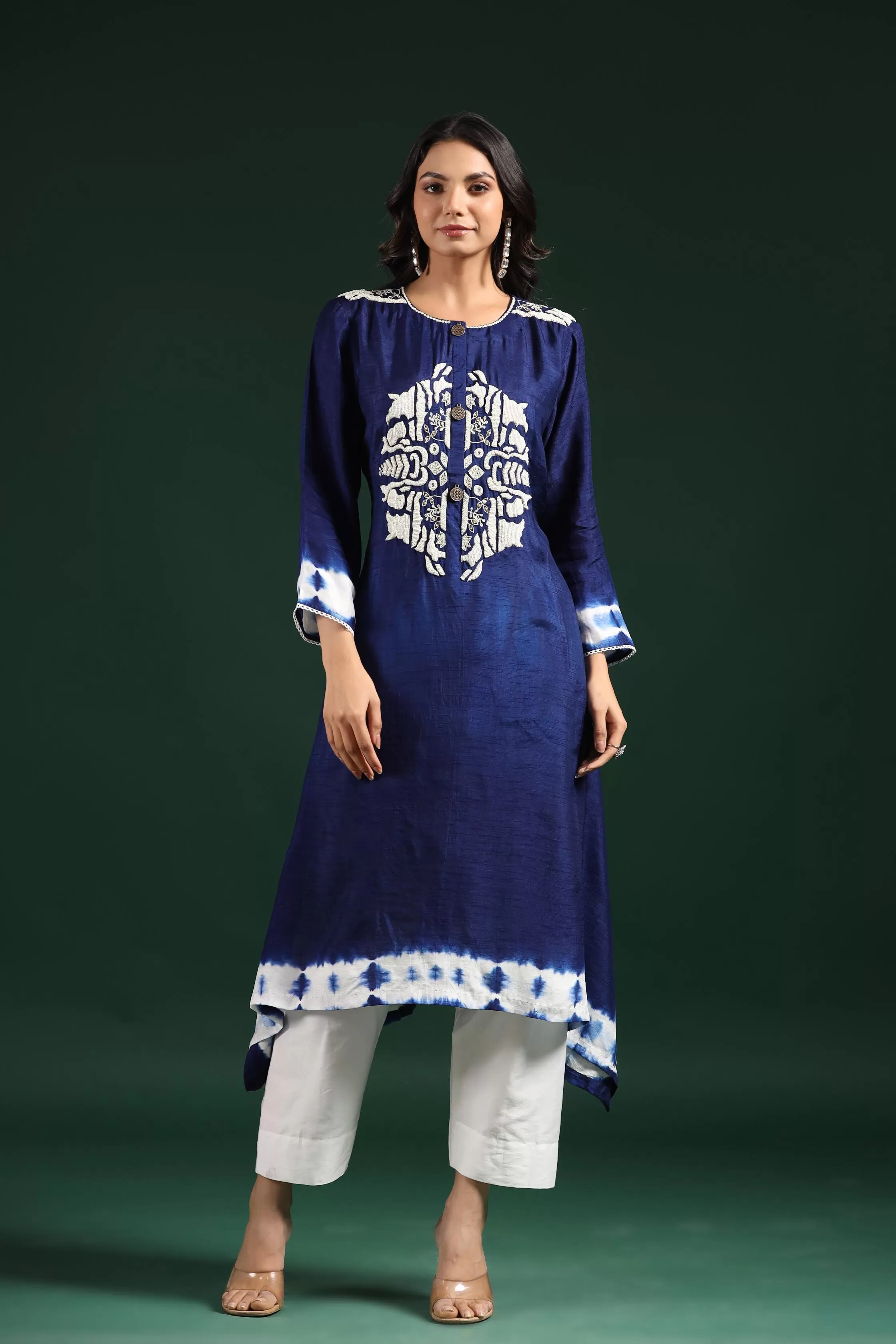 Blue Tie Dye Raw Silk Kurta & Pants Set