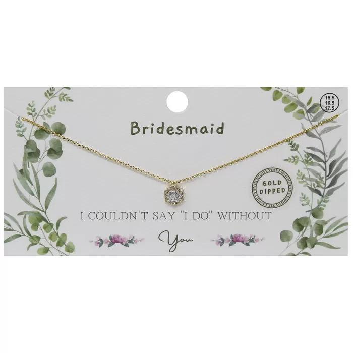 BRIDESMAID CZ Pave Hexagon Pendant Gold Dipped Necklace