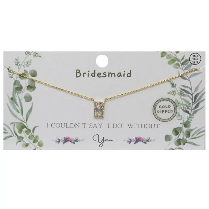 BRIDESMAID CZ Pave Rectangular Pendant Gold Dipped Necklace