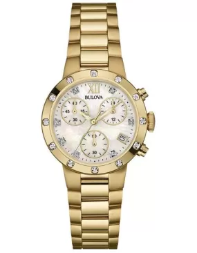 Bulova Ladies 19 Diamond Maiden Lane Chronograph - Gold Tone Link Bracelet