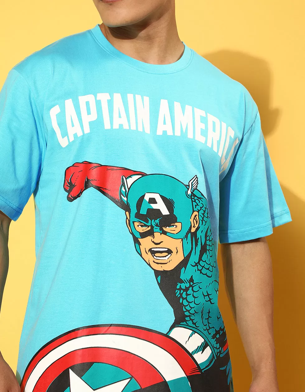 Captain America Blue Oversized Front Graphic Printed Tshirt