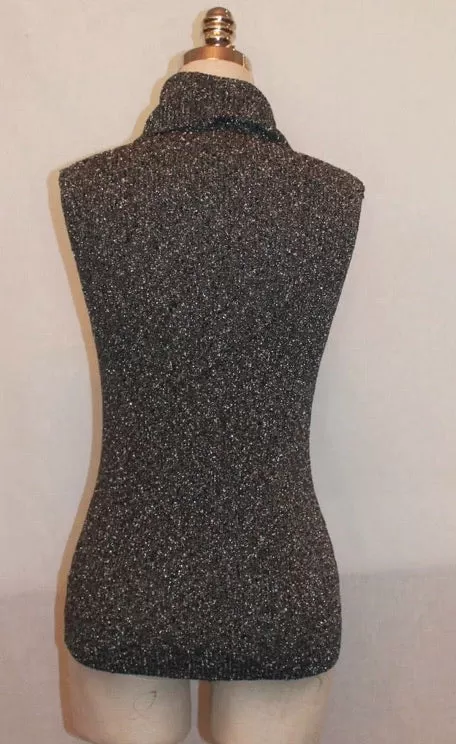 Chanel 05A 2005 Fall Gray Metallic Knit Sleeveless Turtleneck Sweater Top FR 38