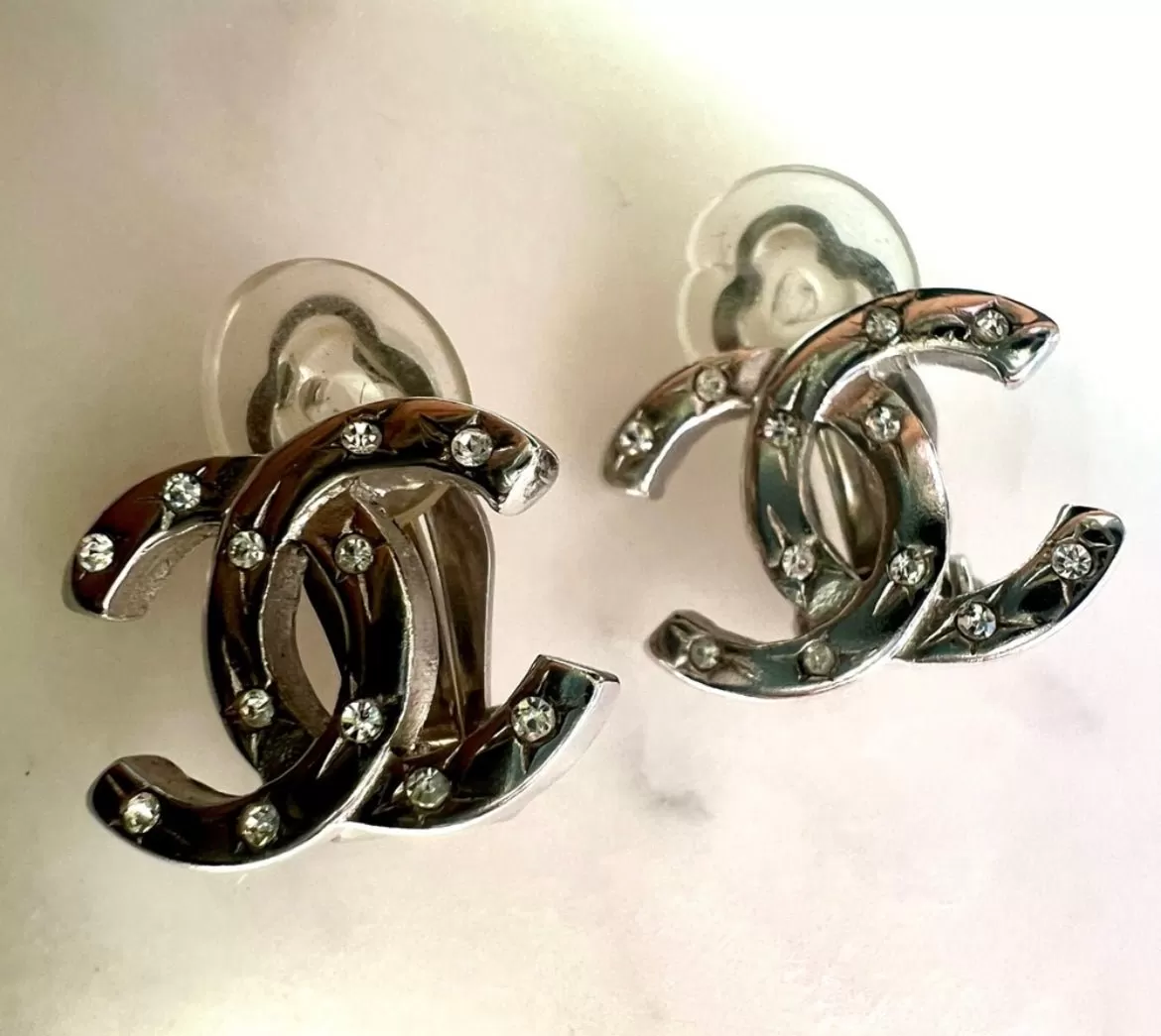 Chanel Rhinestone Clip on Earrings