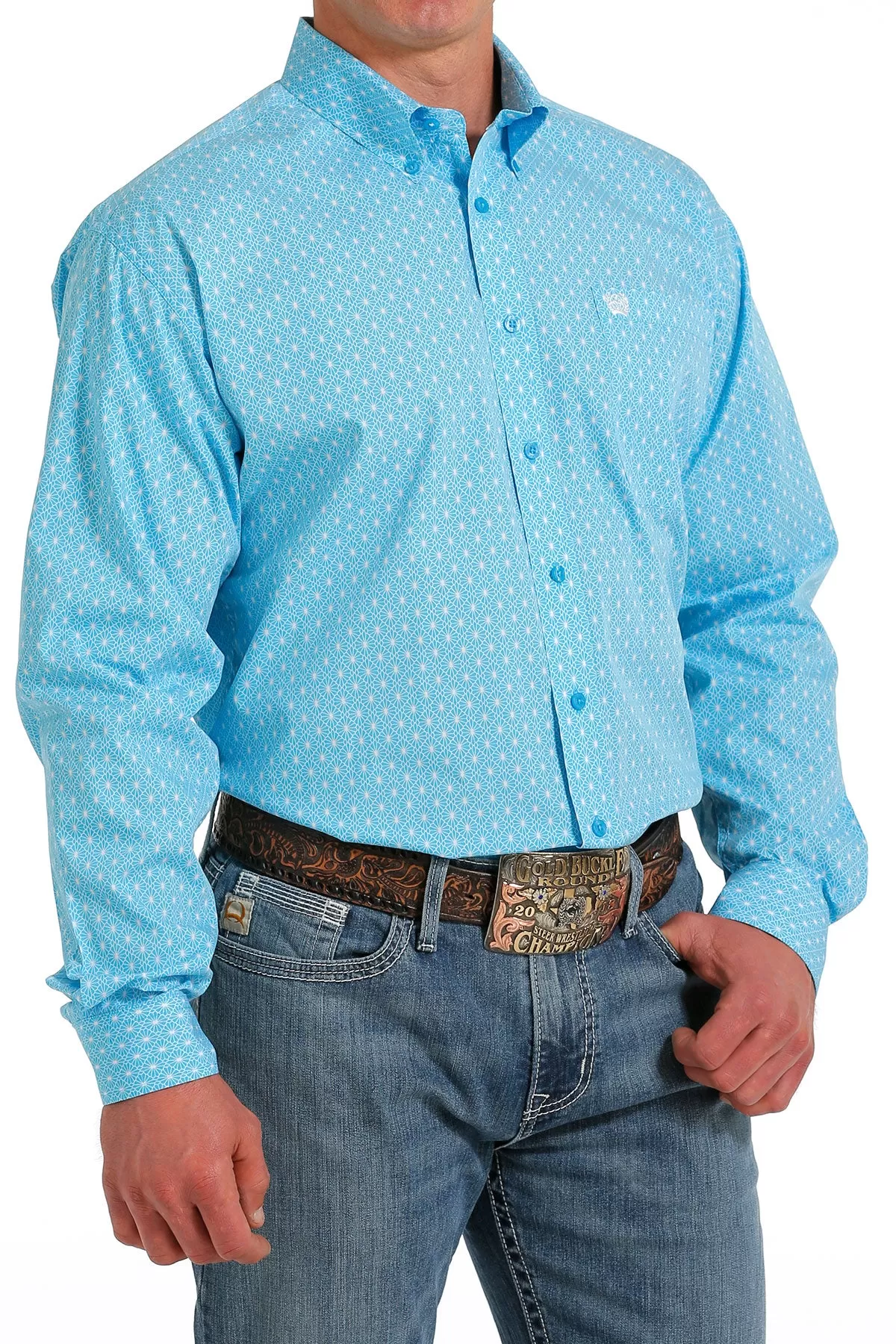 'Cinch' Men's Geo Print Classic Fit Button Down - Turquoise