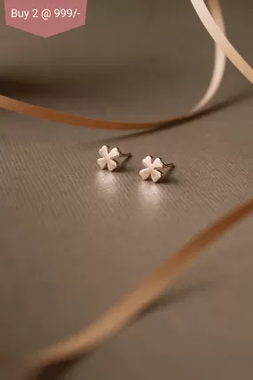 Clover Leaf Flower Rose Gold Plated Mini Sterling Silver Stud Earrings