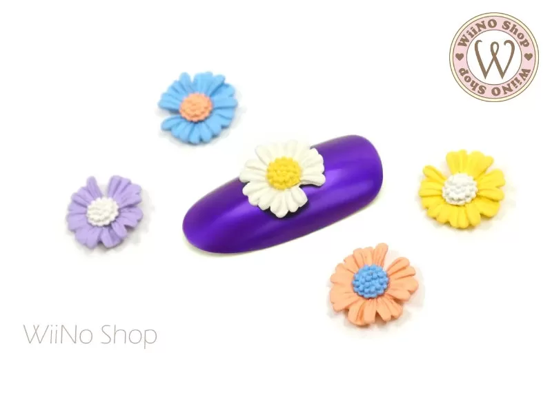 Color Daisy Flower Nail Metal Charm - 2 pcs