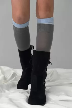 Cotton Knee High Socks, Grey&Sky Blue