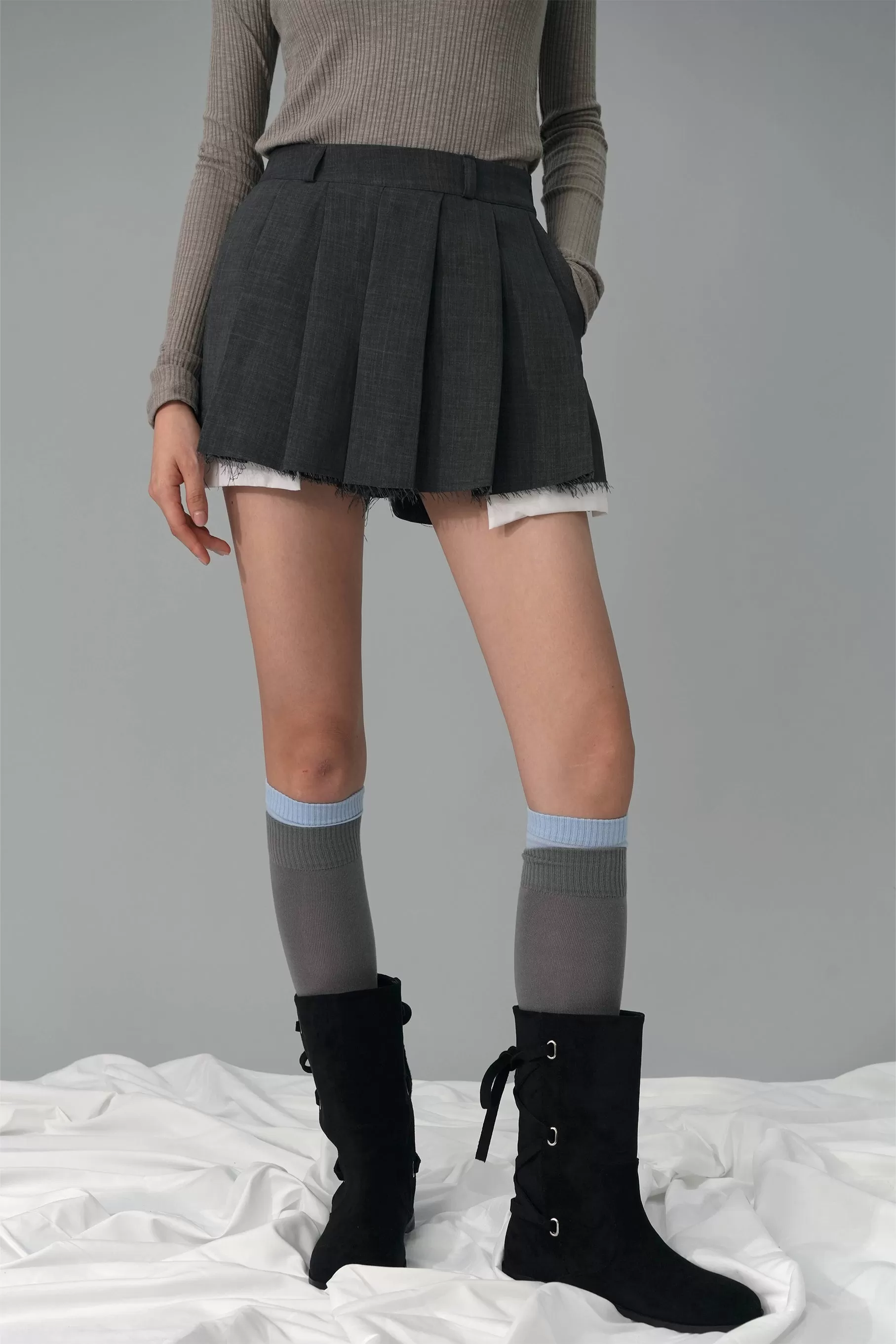 Cotton Knee High Socks, Grey&Sky Blue