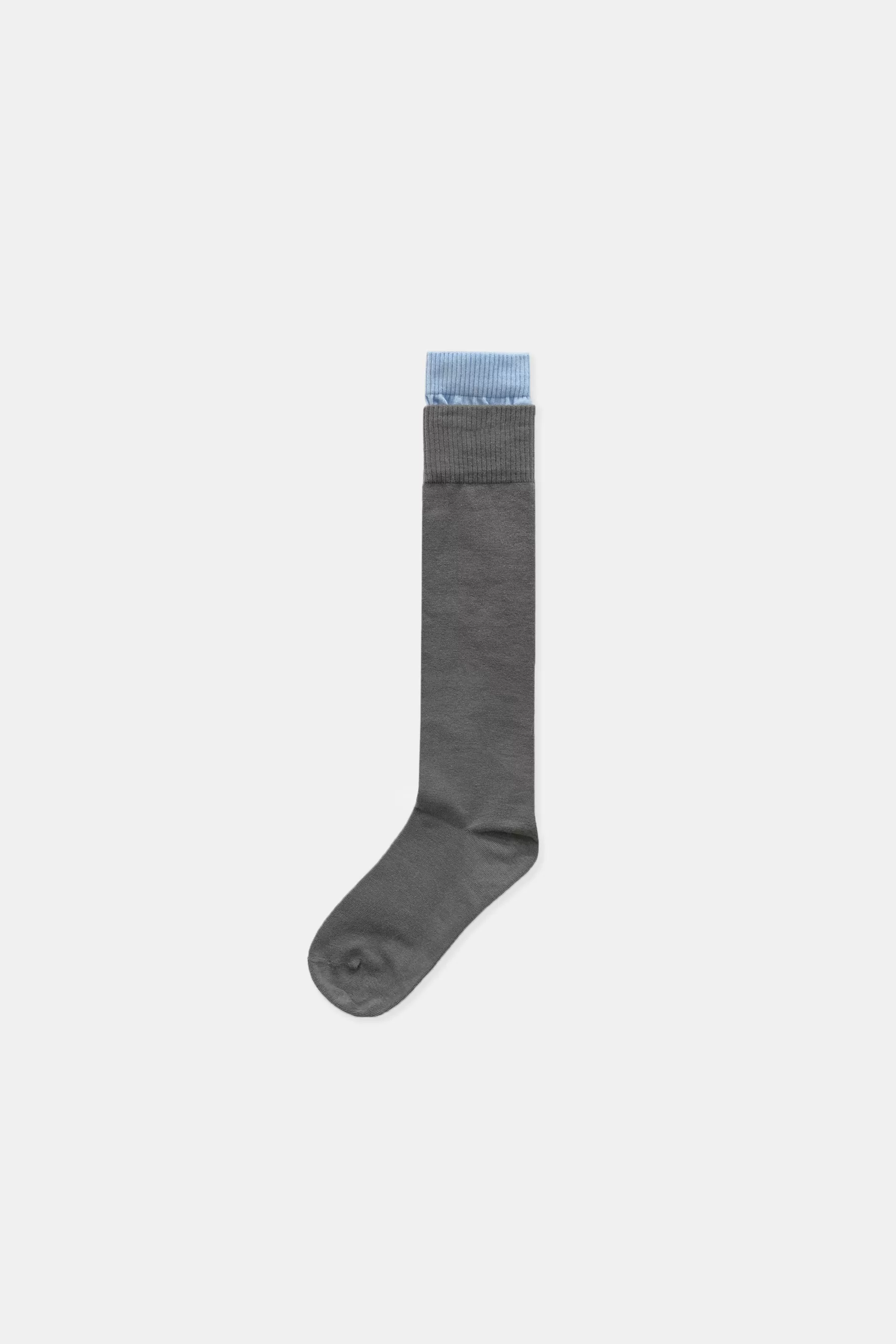 Cotton Knee High Socks, Grey&Sky Blue