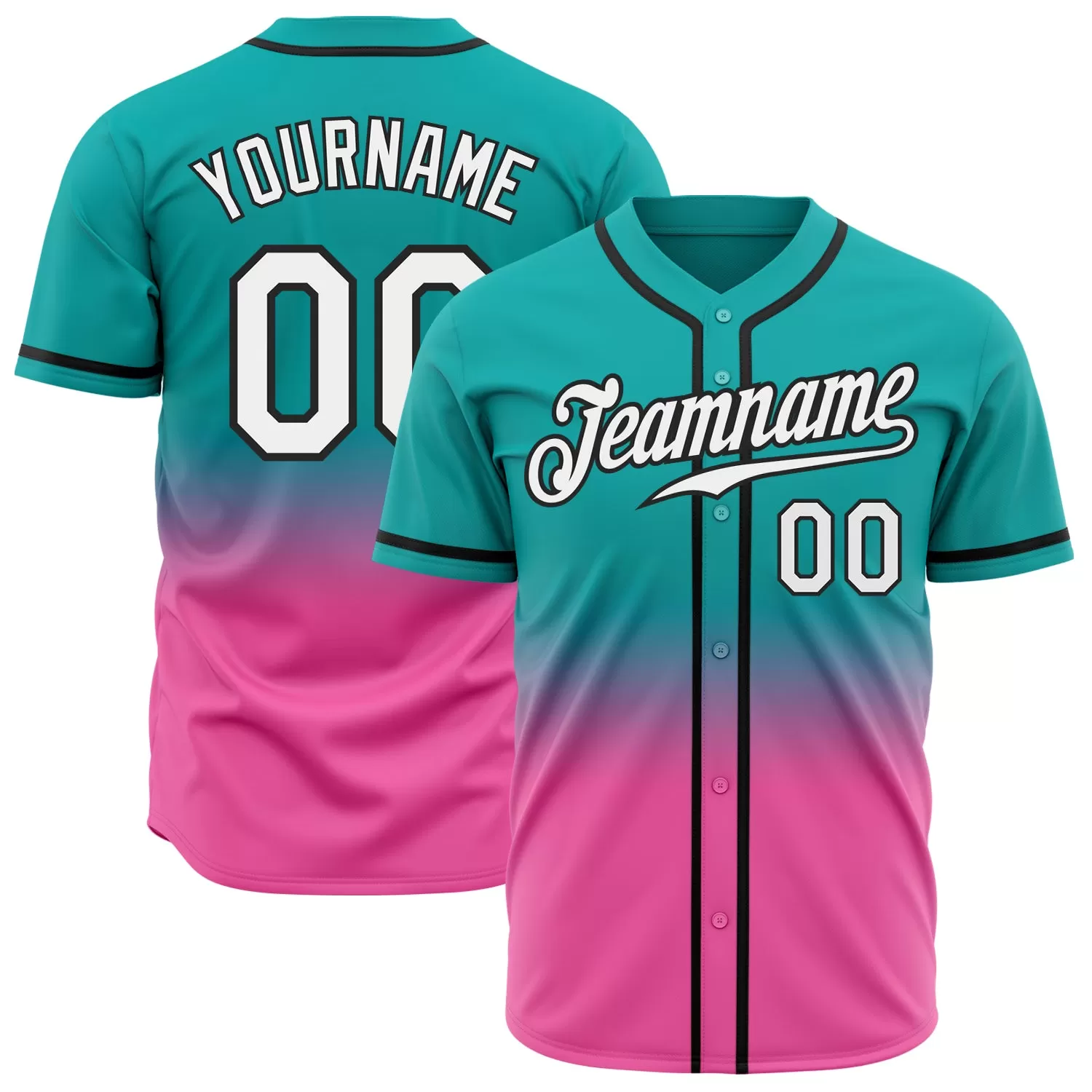 Custom Aqua White Pink-Black Authentic Fade Fashion Baseball Jersey