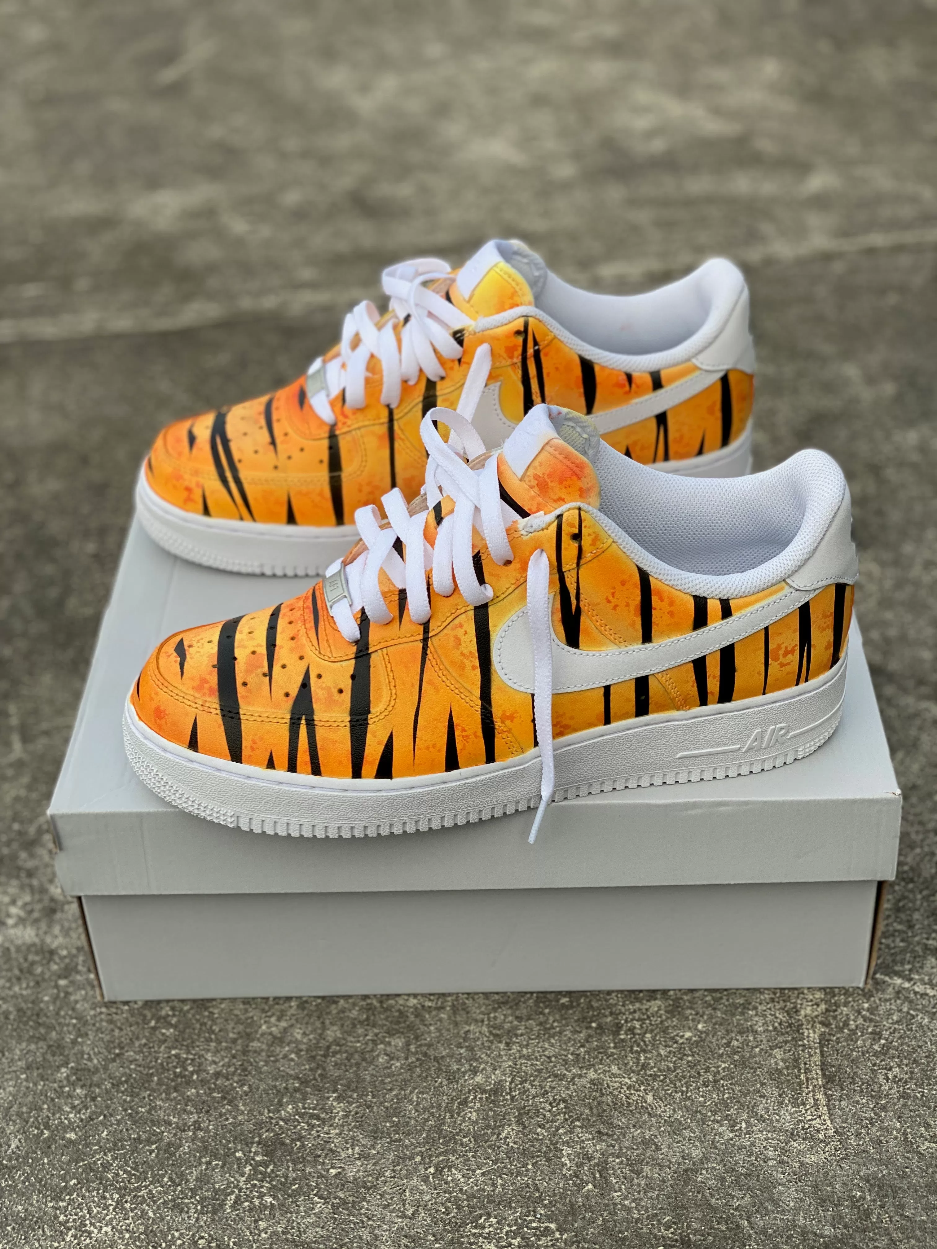 Custom Hand Painted Orange Tiger Stripe Nike Air Force 1