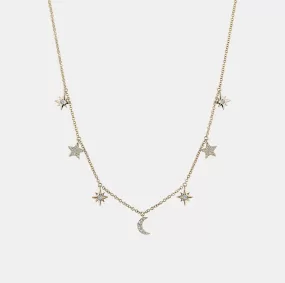 Dangling Diamond Star Moon Necklace