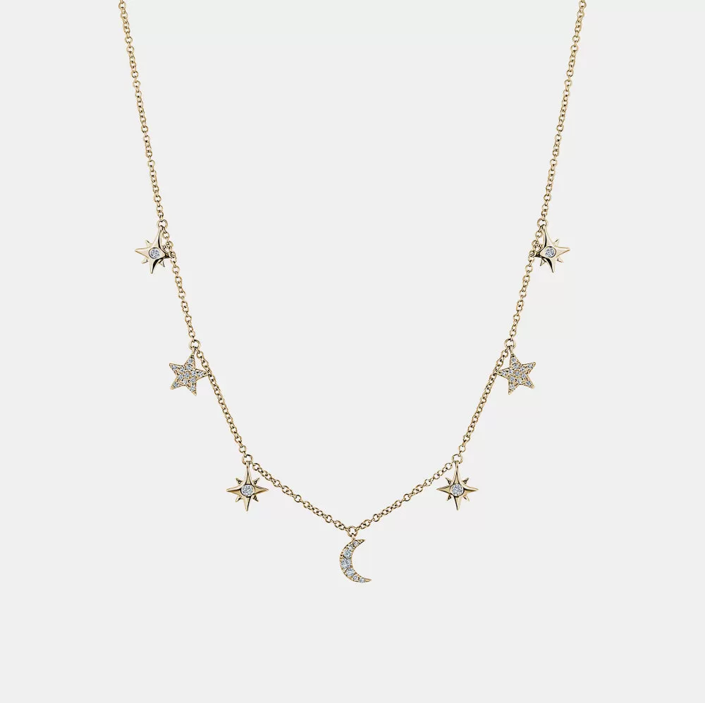 Dangling Diamond Star Moon Necklace