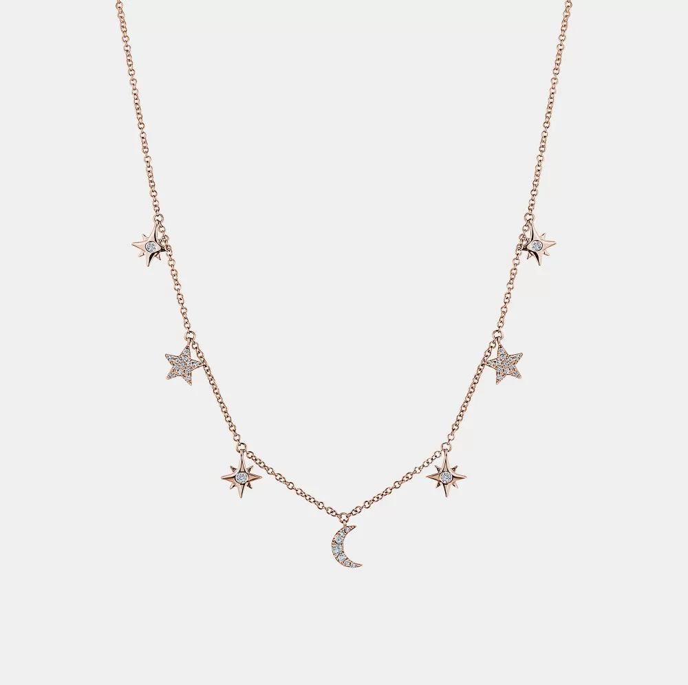 Dangling Diamond Star Moon Necklace