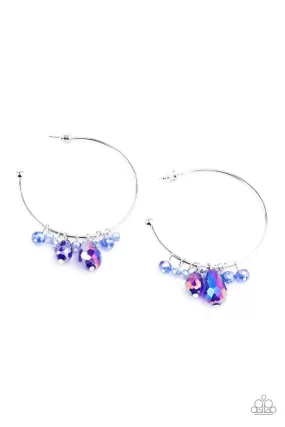 Dazzling Downpour Blue Crystal and Silver Hoop Earrings - Paparazzi Accessories