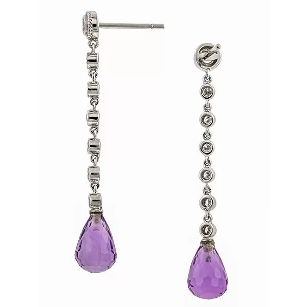 Diamond & Amethyst Briolette Drop Earrings