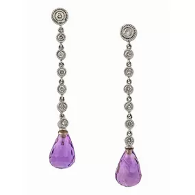 Diamond & Amethyst Briolette Drop Earrings