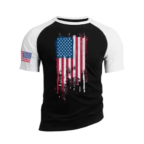 DISTRESSED USA FLAG 100% COTTON RAGLAN GRAPHIC TEE