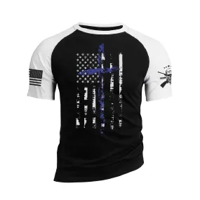 DISTRESSED USA FLAG CROSS RAGLAN GRAPHIC TEE