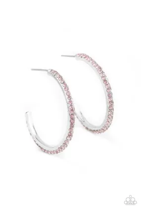 Don't Think Twice Pink Rhinestone Hoop Earrings - Paparazzi Accessories