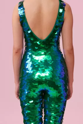 ELECTRA SEQUIN JUMPSUIT - EMERALD