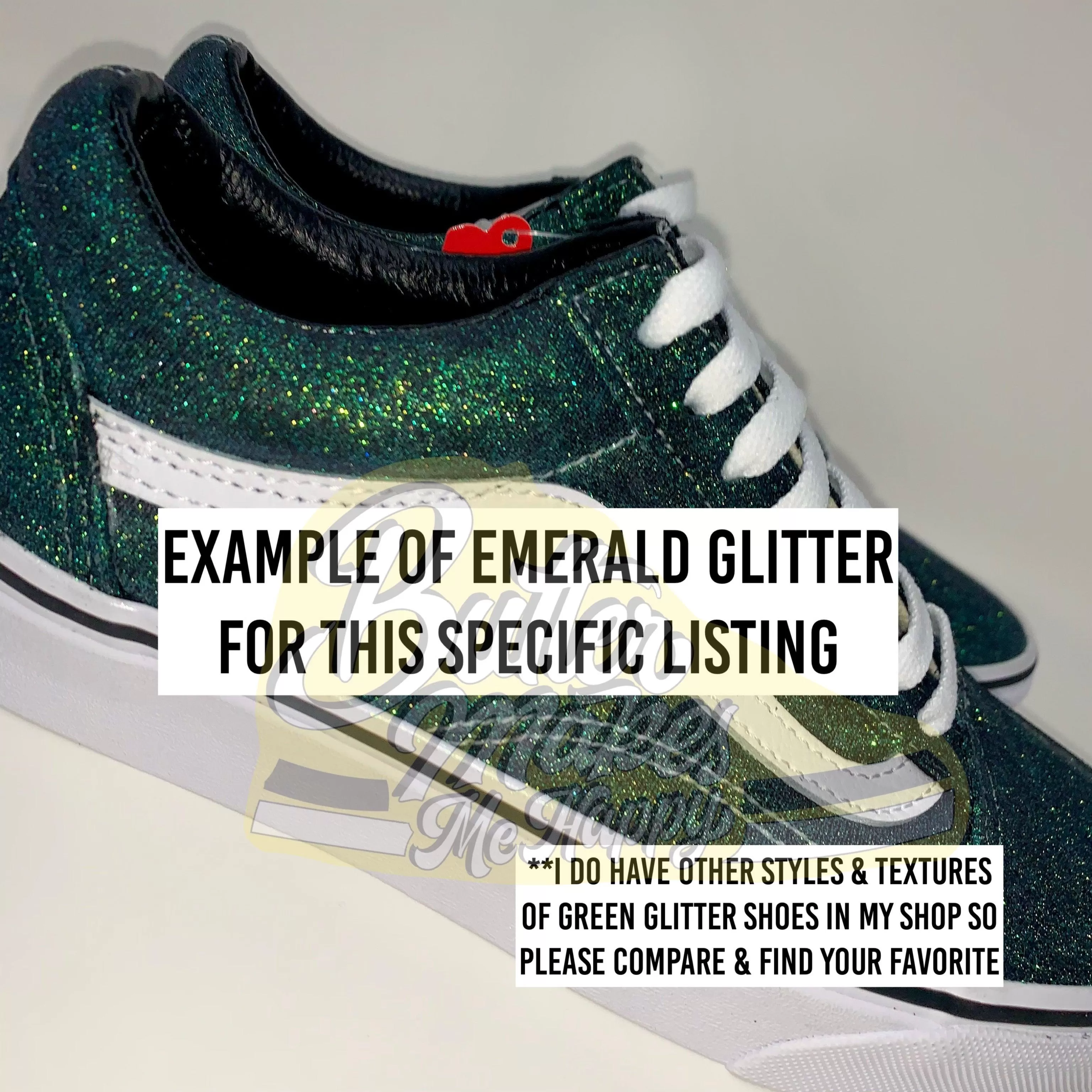 Emerald Glitter Slip On Vans