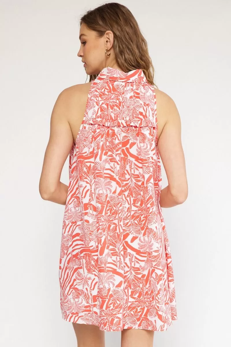 Entro Tropical Print Collared Mini Dress