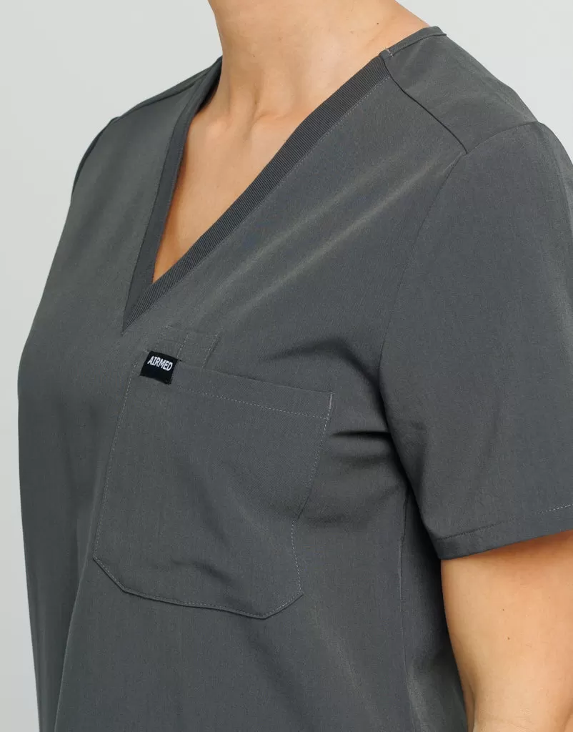 Essential One Pocket V Neck Scrub Top - Asphalt