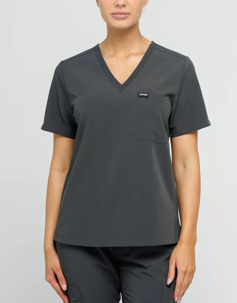 Essential One Pocket V Neck Scrub Top - Asphalt