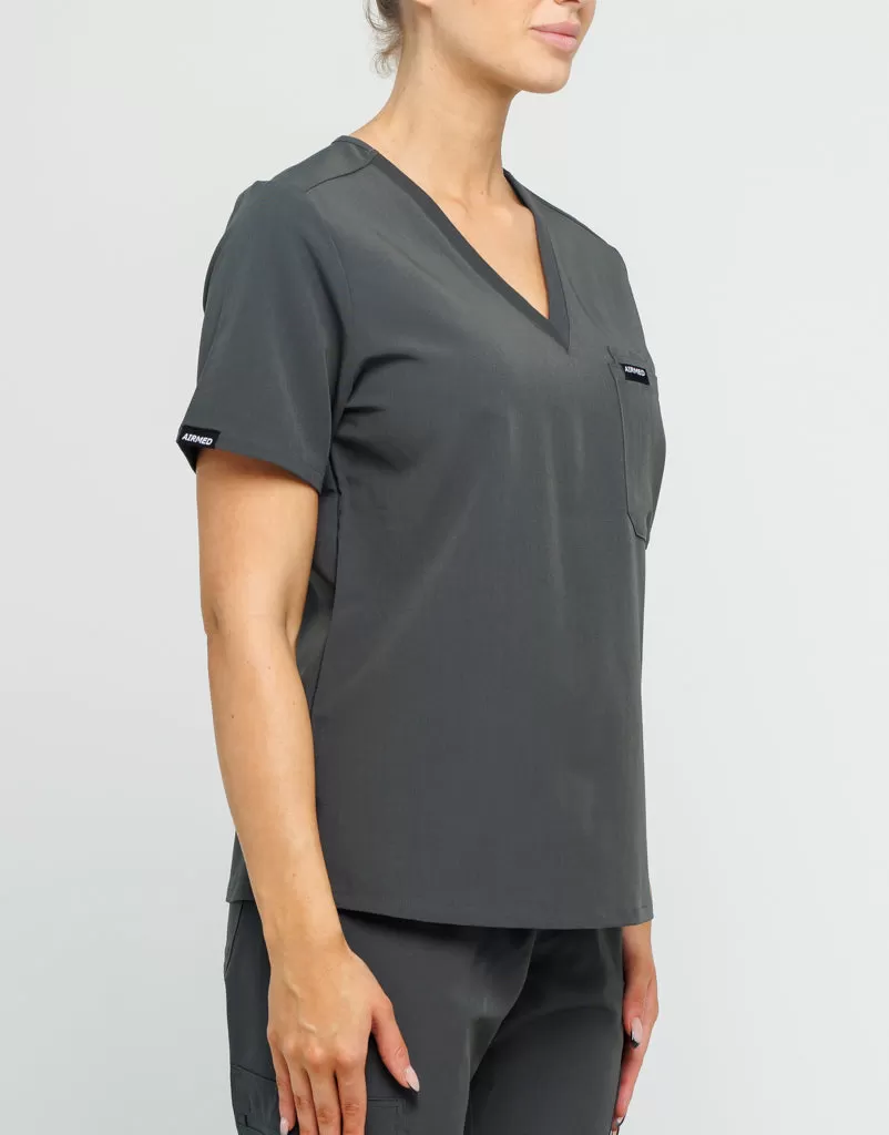 Essential One Pocket V Neck Scrub Top - Asphalt