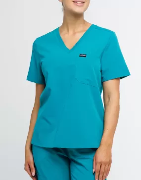 Essential One Pocket V Neck Scrub Top - Sydney Teal