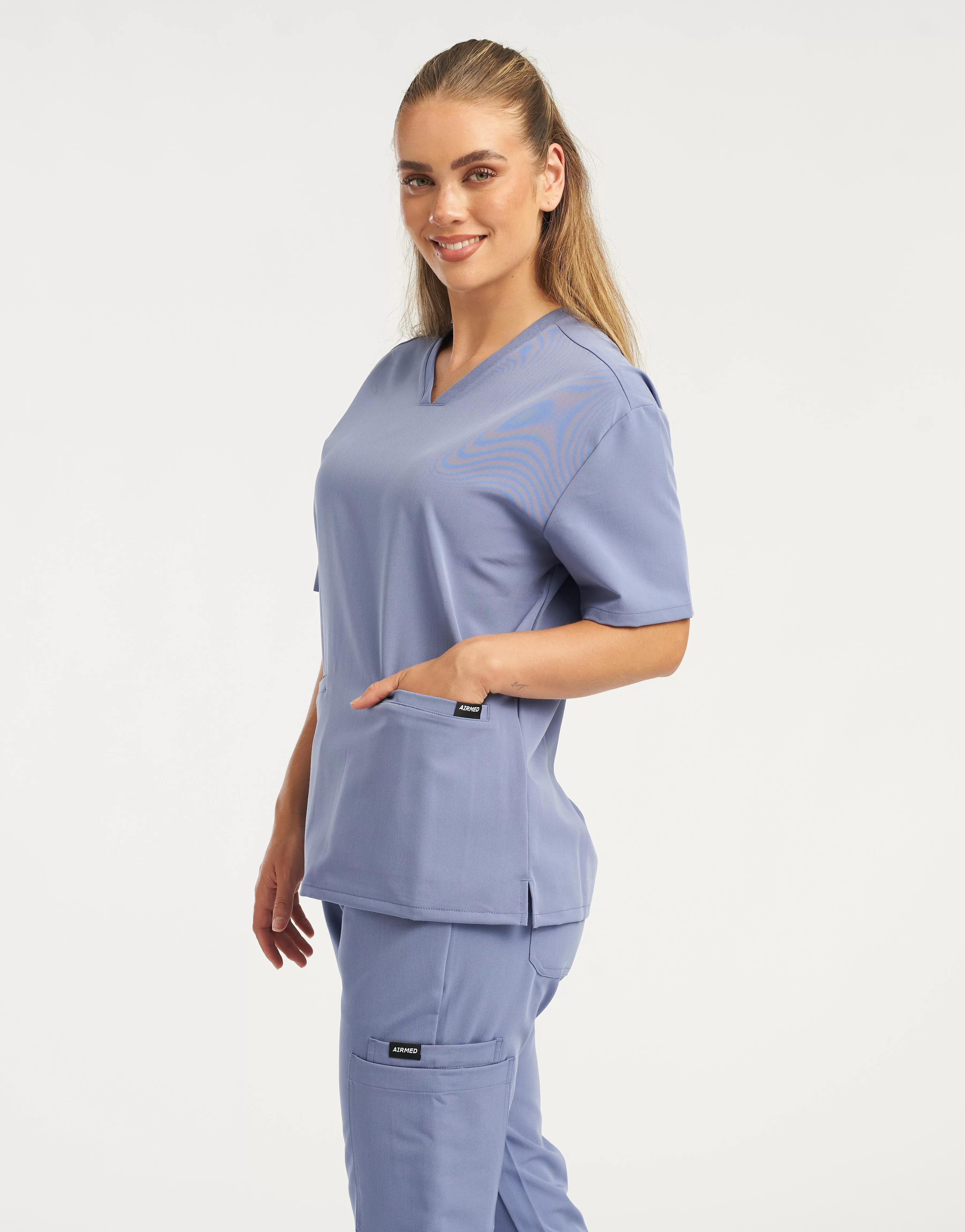 Essential V Neck Scrub Top - Nova Blue