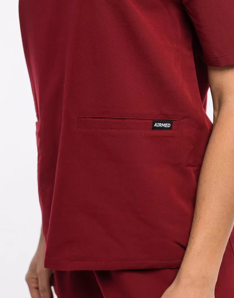 Essential V Neck Scrub Top - Syrah Red