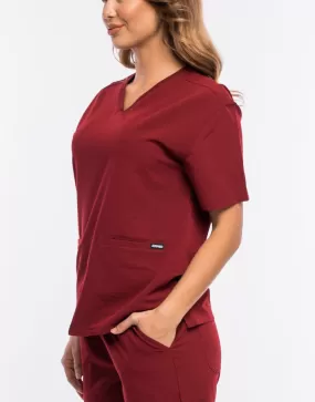 Essential V Neck Scrub Top - Syrah Red