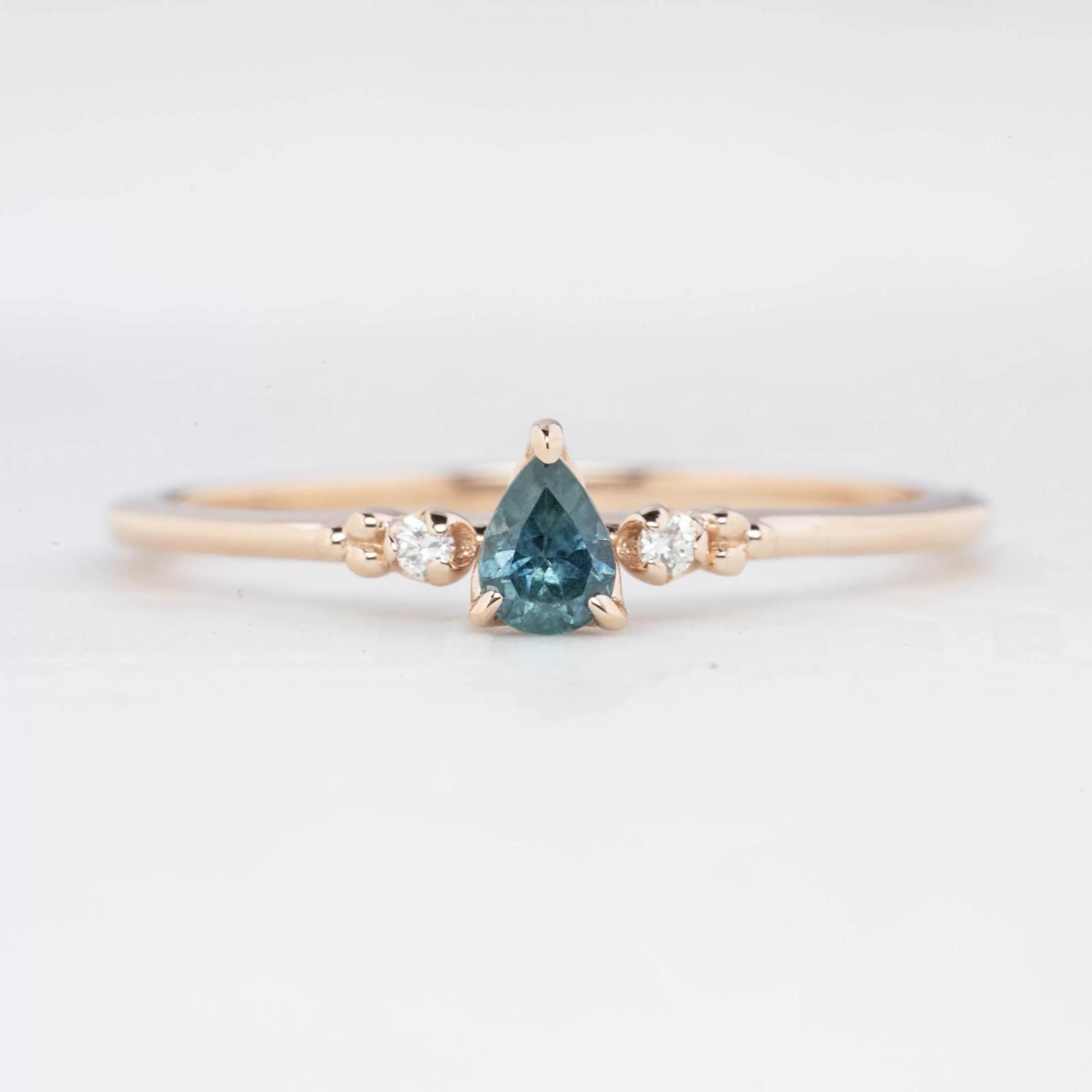 Estel Ring - 0.15ct Blue Green Montana Sapphire Ring, 14k Rose Gold