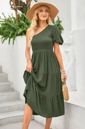 Faith One Shoulder Midi Dress - Khaki