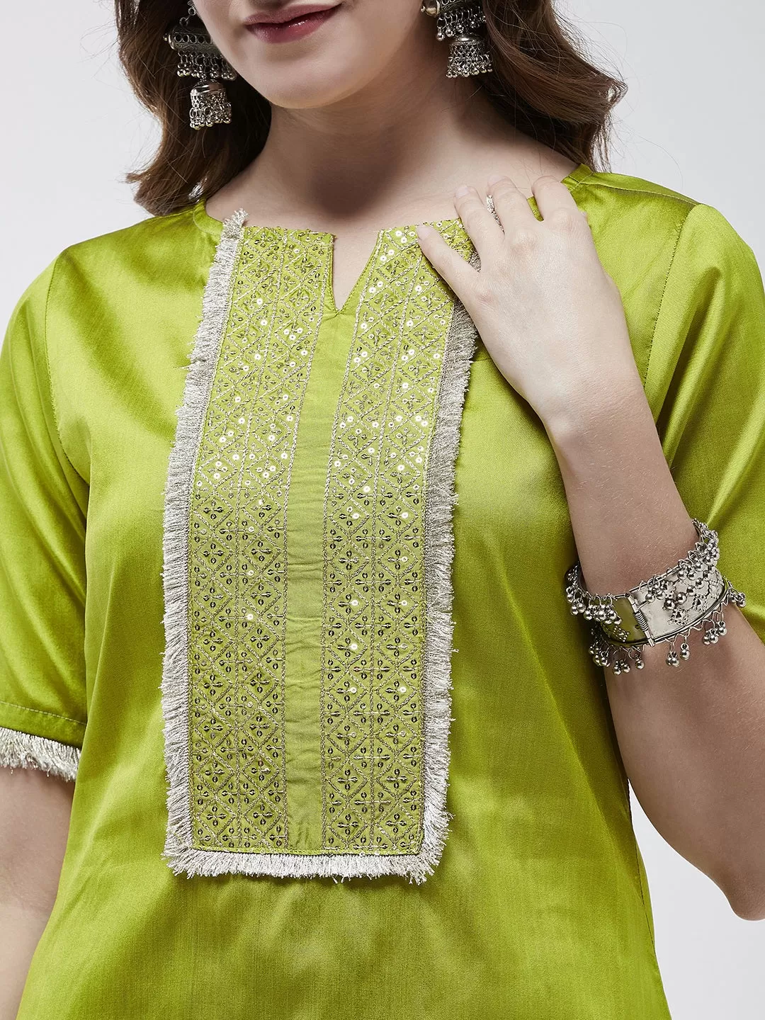 Festive Embroidered High-Low Kurta With Matching Pants