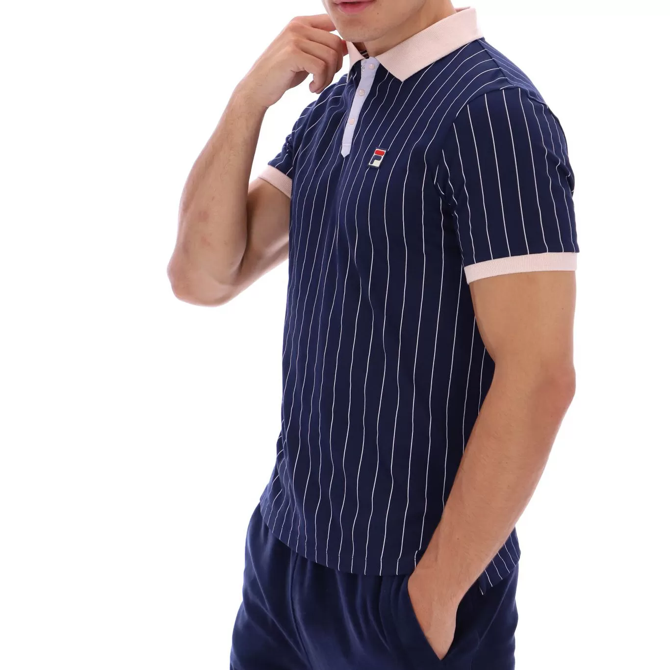 Fila Vintage BB1 Striped Polo Shirt Navy/Pink