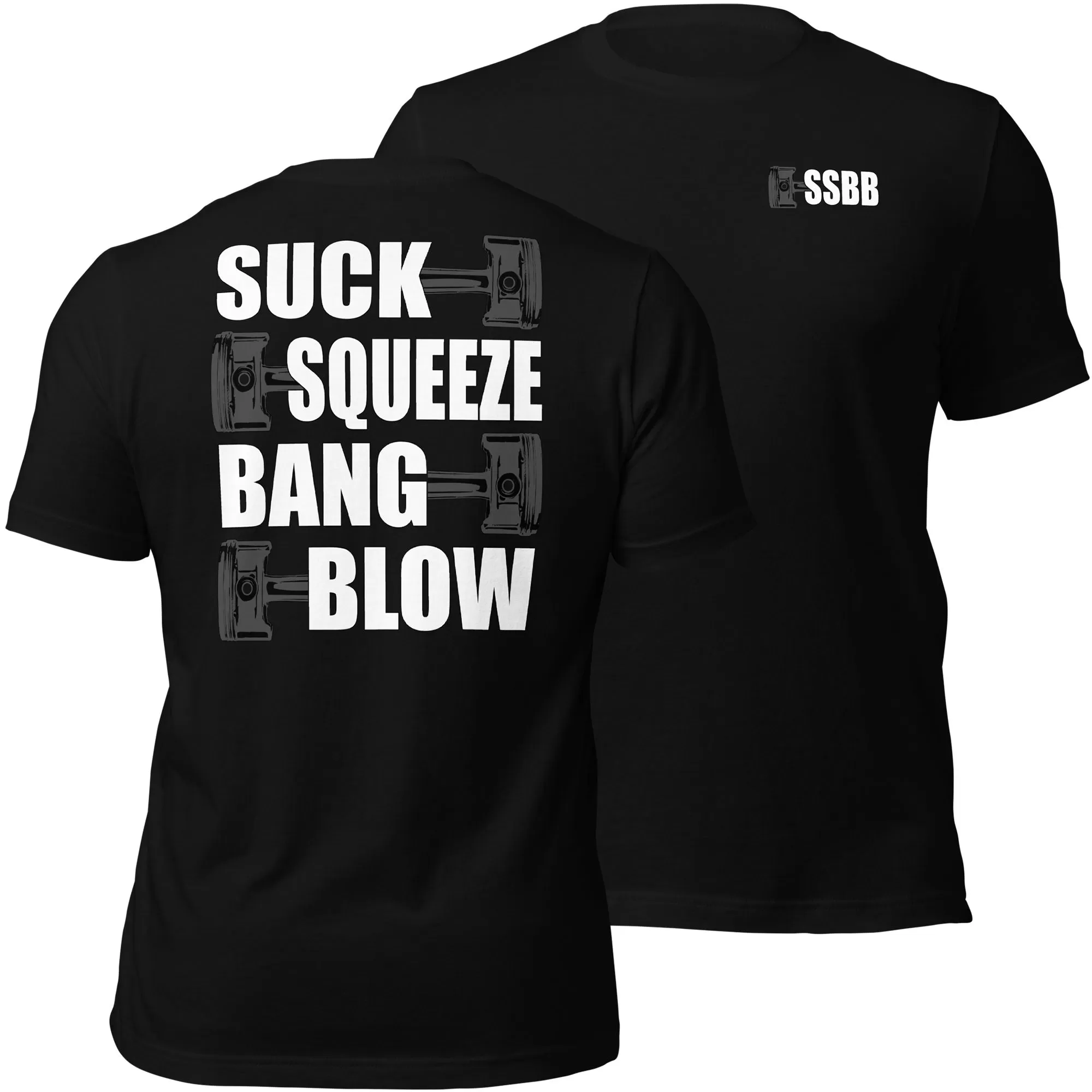 Funny Mechanic Shirt, Car Enthusiast Gift, Racing, or Racecar T-Shirt, Suck Squeeze Bang Blow Saying