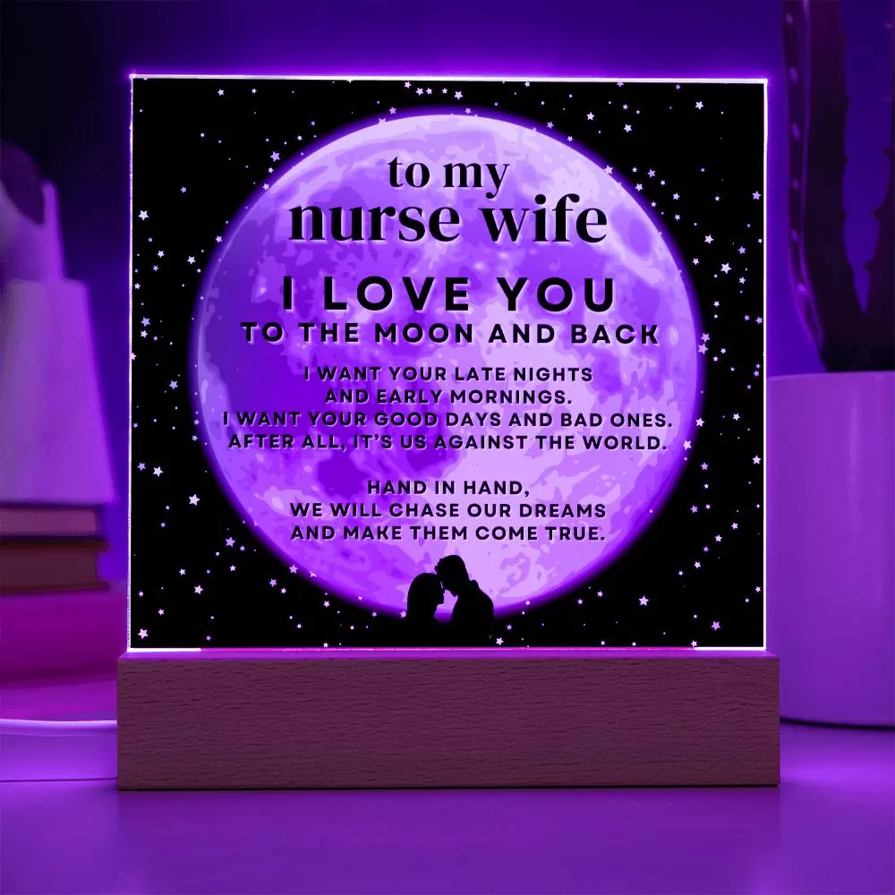 Gift For Nurse Wife, I Love You To The Moon And Back Acrylic LED Night Light Display