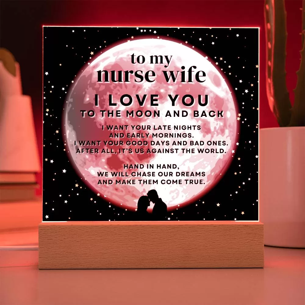 Gift For Nurse Wife, I Love You To The Moon And Back Acrylic LED Night Light Display