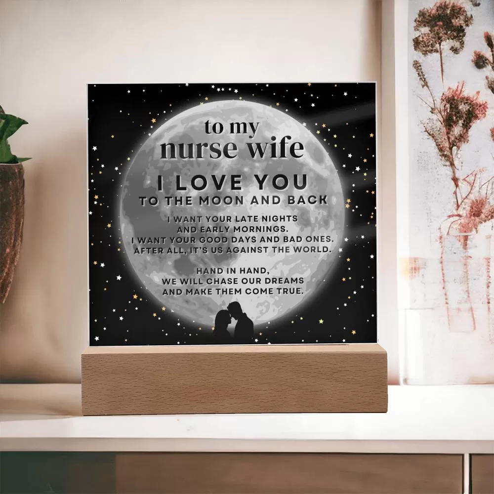 Gift For Nurse Wife, I Love You To The Moon And Back Acrylic LED Night Light Display