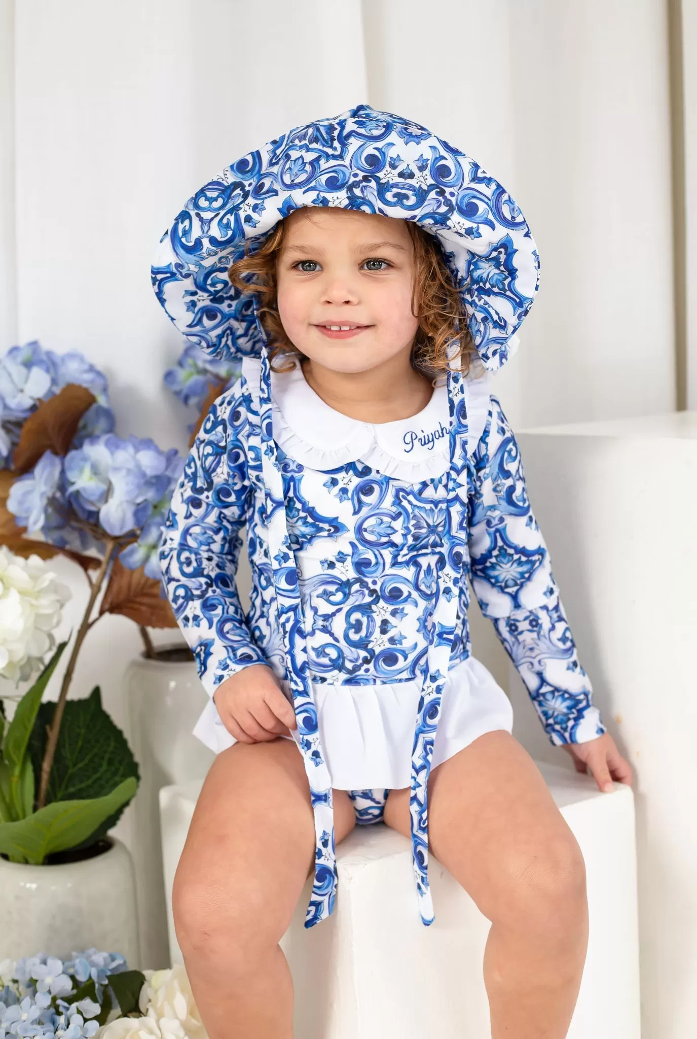 Girls Capri Print Long Sleeve Swimsuit