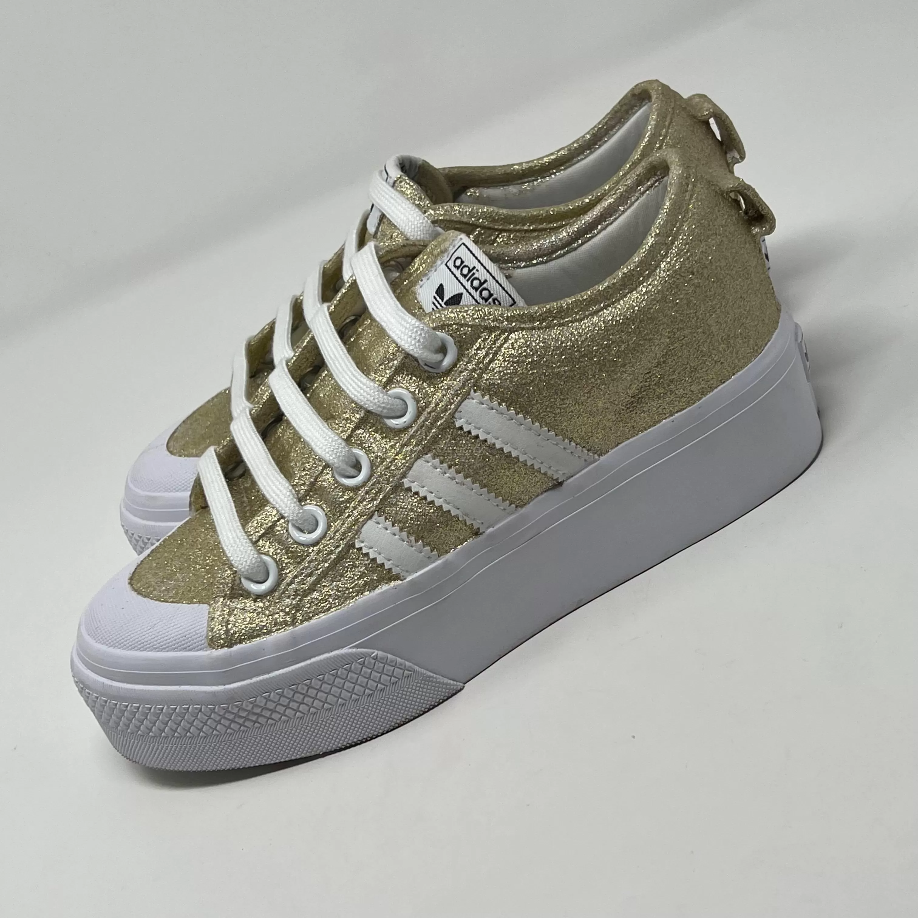 Gold Glitter Adidas Nizza Platform Shoes