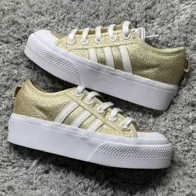 Gold Glitter Adidas Nizza Platform Shoes