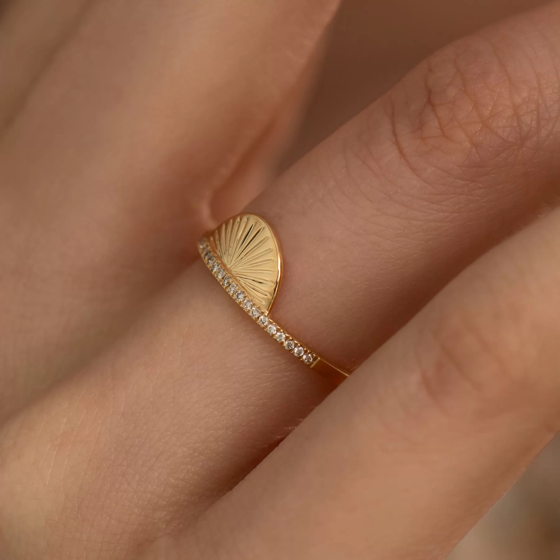 Golden Sundial Wedding Band with a Brilliant Diamond Pave